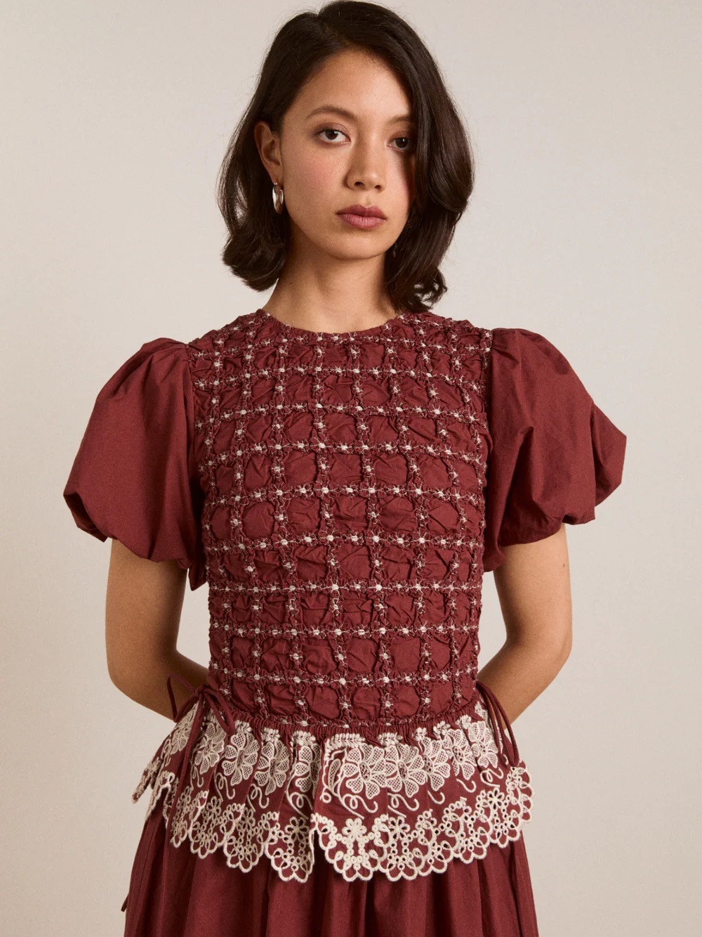 NWT Damson Madder Audrey Midi Dress - Burg/Butter Stitching - Picture 3 of 15